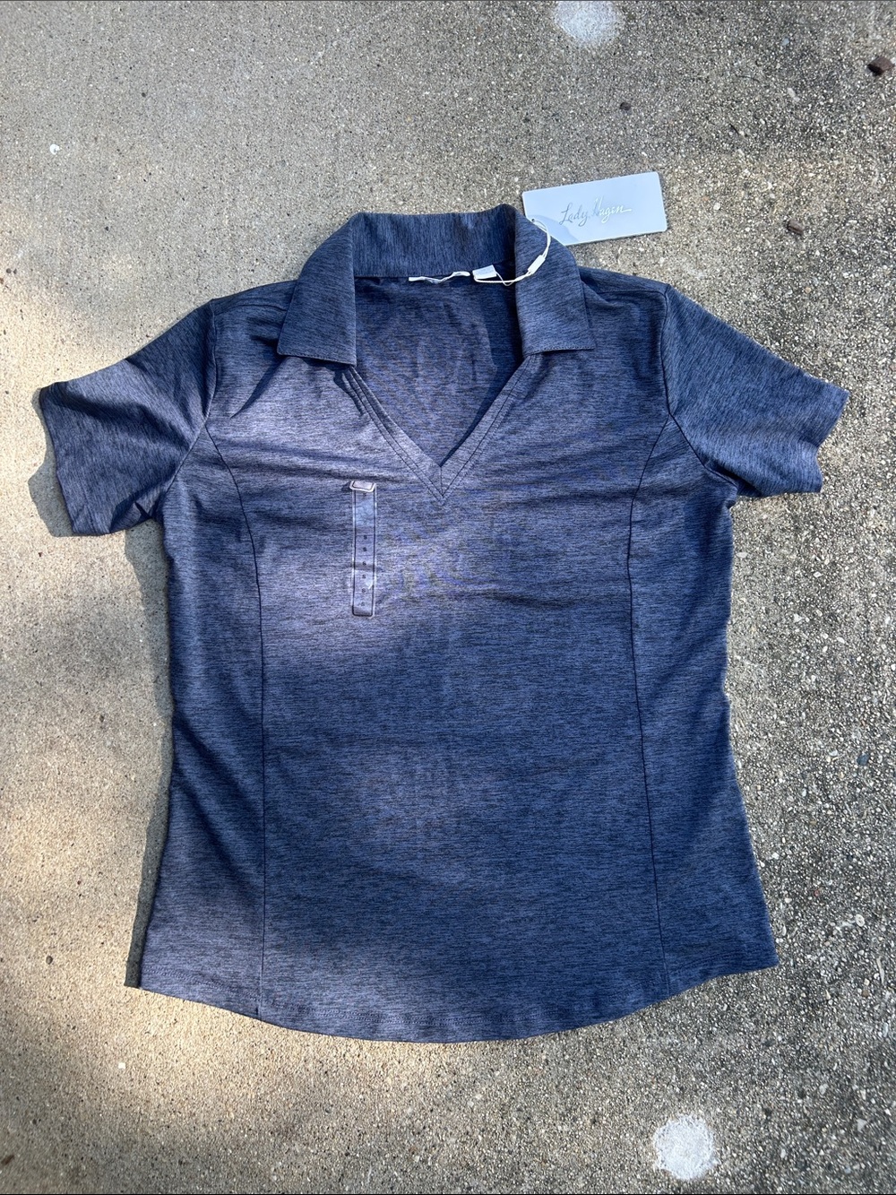 Lady Hagen Heather Dark Blue V‑Neck Polo Shirt